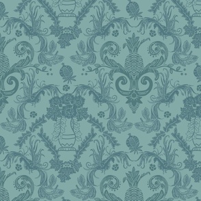 Neutral shades of green French country damask