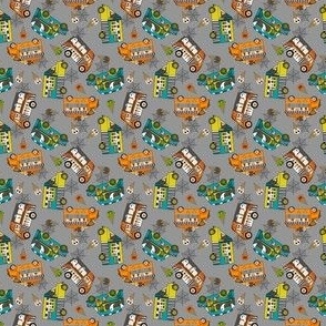 MICRO Halloween Ice Cream Van fabric - spooky cute design boys grey 2in