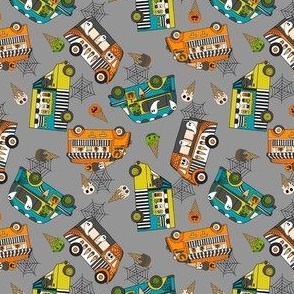 MINI Halloween Ice Cream Van fabric - spooky cute design boys grey 4in