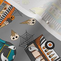 MEDIUM Halloween Ice Cream Van fabric - spooky cute design boys grey 8in