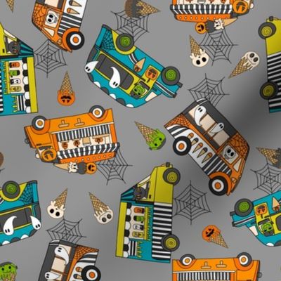 MEDIUM Halloween Ice Cream Van fabric - spooky cute design boys grey 8in