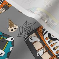 LARGE Halloween Ice Cream Van fabric - spooky cute design boys grey 10in