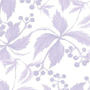 Seamless vintage cottage core leaves and berries pattern (Purple)