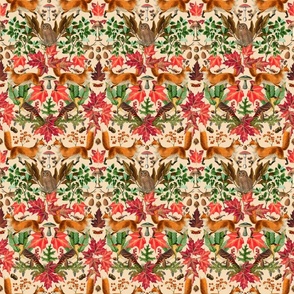 Fall Fox Forest Vintage Botanical Pattern Symmetrical In Warm Colors On Beige Extra Small