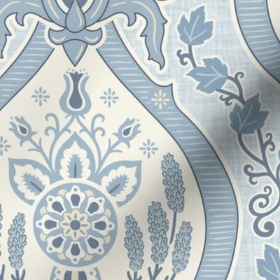 Traditional French Country ogee with lavender - blue and linen white - large