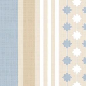 Retro French Daisy chain on Stripes Country Table • Large 1. dusty blue , sand, white