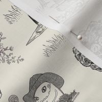 Monster picnic toile de jouy - Small - Black on Westhighland white (off-white)