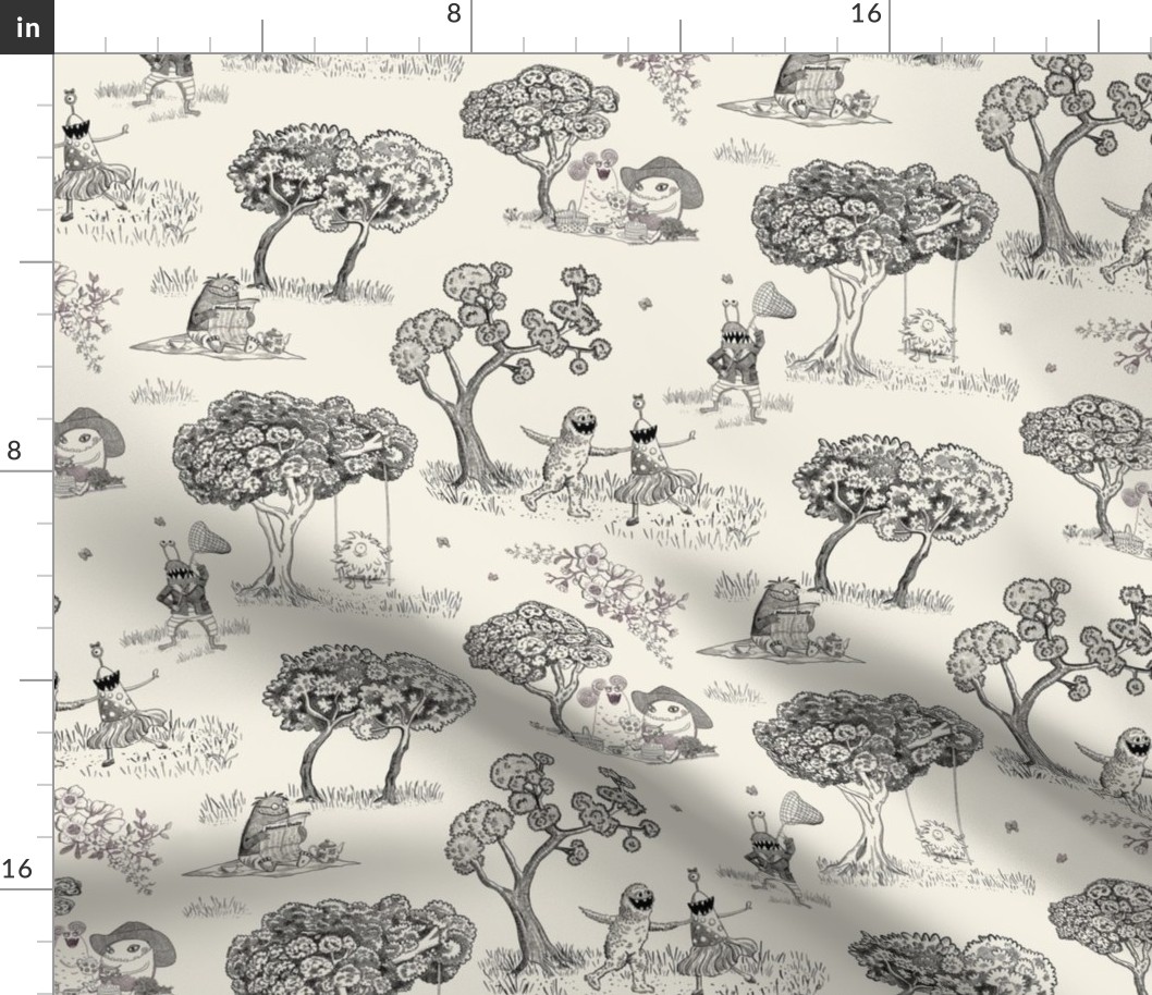 Monster picnic toile de jouy - Small - Black on Westhighland white (off-white)