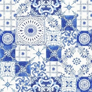 8" Country French Blue n White Tile, by Audrey Jeanne