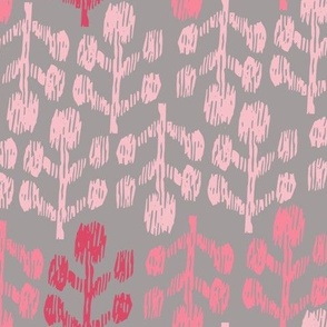 Ikat Silhouette Bud Pink Two Toned on Gray Large by Autumn Hathaway