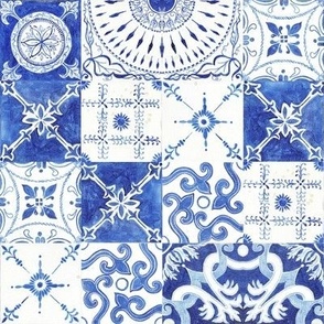 12" Country French Blue n White Tile, by Audrey Jeanne