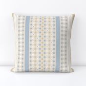 Retro French Daisy chain on Stripes Country Table • SMALL 1. dusty blue , sand, white