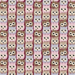 Curious Owls on Red Background