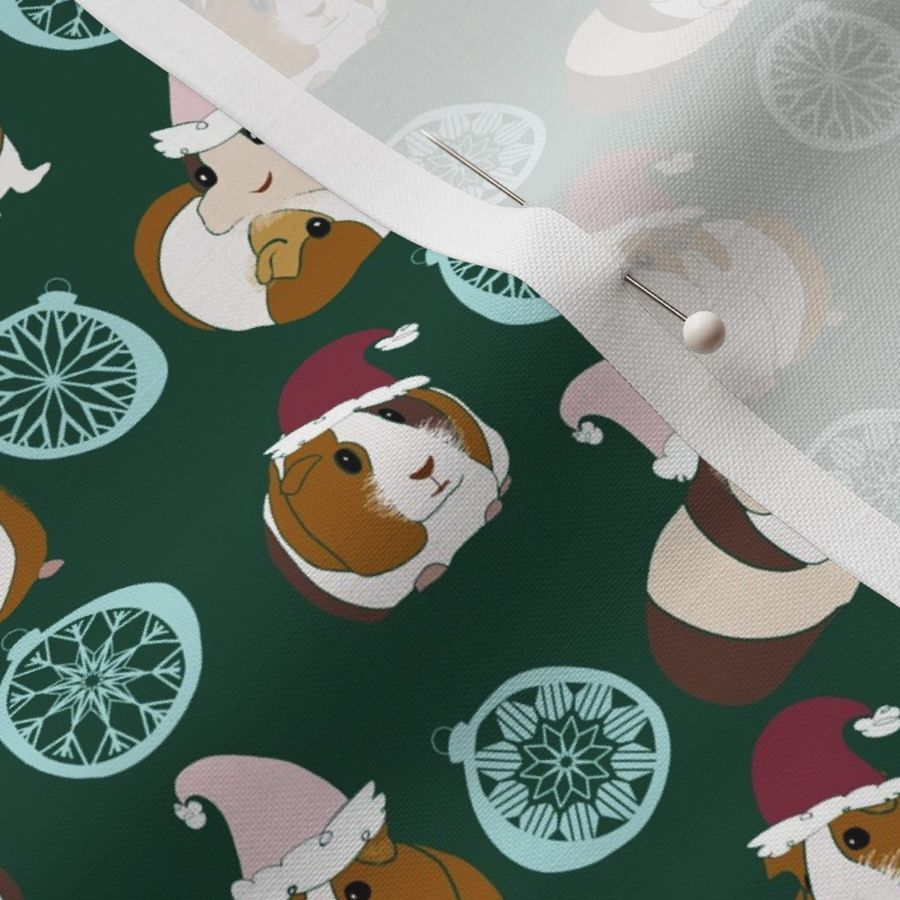 Christmas Guinea Pigs with Ornaments on Pine Green