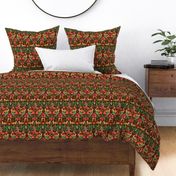 Fall Fox Forest Vintage Botanical Pattern Symmetrical On Dark Brown  Extra Small