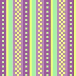 MMNT2 -  Jazzy  Checked Stripes in Yellow - Green - Lavender - 4-inch repeat of stripe pattern