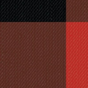 Twill Textured Gingham Check Plaid  (6" squares) - Black and Poppy Red  (TBS197)