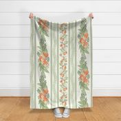 French Country Citrus Stripes- Soft Orange and Sage Green- Orange Grove- Orchard in Bloom- Oranges- Tropical Fruit Tablecloth- Floral Wallpaper- Spring- Summer- Extra Large