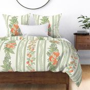 French Country Citrus Stripes- Soft Orange and Sage Green- Orange Grove- Orchard in Bloom- Oranges- Tropical Fruit Tablecloth- Floral Wallpaper- Spring- Summer- Extra Large