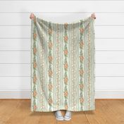 French Country Citrus Stripes- Soft Orange and Sage Green- Orange Grove- Orchard in Bloom- Oranges- Tropical Fruit Tablecloth- Floral Wallpaper- Spring- Summer- Small