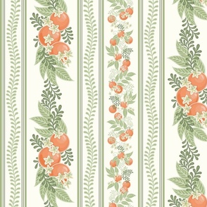 French Country Citrus Stripes- Soft Orange and Sage Green- Orange Grove- Orchard in Bloom- Oranges- Tropical Fruit Tablecloth- Floral Wallpaper- Spring- Summer- Small