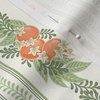 French Country Citrus Stripes- Soft Orange and Sage Green- Orange Grove- Orchard in Bloom- Oranges- Tropical Fruit Tablecloth- Floral Wallpaper- Spring- Summer- sMini