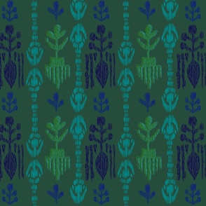 Ikat Multi Teal and Saphire Silhouette on Emerald