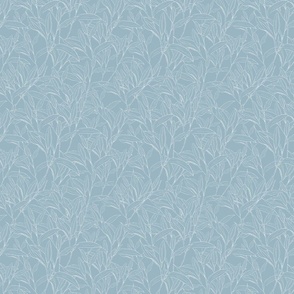 small-scale botanical lily leaves in cream on blue