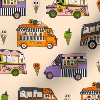 LARGE Halloween Ice Cream Van fabric - spooky cute design girls cream 10in