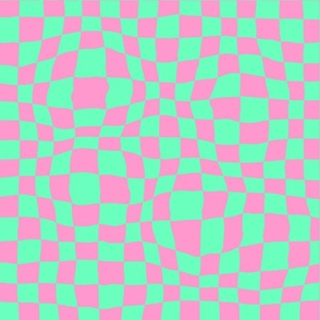 Pink and Green Wavy Checker Pattern