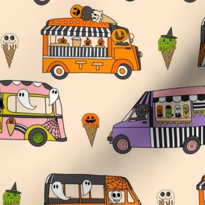 XLARGE Halloween Ice Cream Van fabric - spooky cute design girls cream 12in