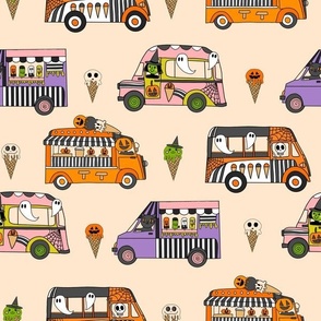XLARGE Halloween Ice Cream Van fabric - spooky cute design girls cream 12in