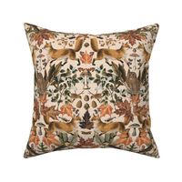 Fall Fox Forest Vintage Botanical Pattern Symmetrical In Neutral Earth Colors Smaller Scale