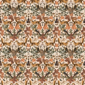 Fall Fox Forest Vintage Botanical Pattern Symmetrical In Neutral Earth Colors Extra Small
