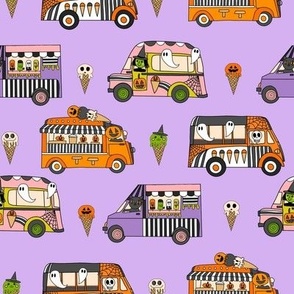 MEDIUM Halloween Ice Cream Van fabric - spooky cute design girls pastel 8in