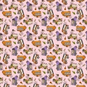 MICRO Halloween Ice Cream Van fabric - spooky cute design girls pink 2in
