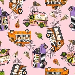 SMALL Halloween Ice Cream Van fabric - spooky cute design girls pink 6in