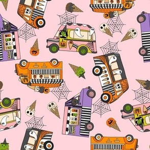 MEDIUM Halloween Ice Cream Van fabric - spooky cute design girls pink 8in