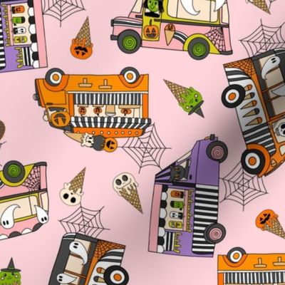 LARGE Halloween Ice Cream Van fabric - spooky cute design girls pink 10in