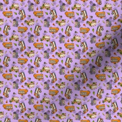 MICRO Halloween Ice Cream Van fabric - spooky cute design girls purple 2in