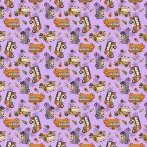 MICRO Halloween Ice Cream Van fabric - spooky cute design girls purple 2in