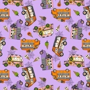 MINI Halloween Ice Cream Van fabric - spooky cute design girls purple 4in