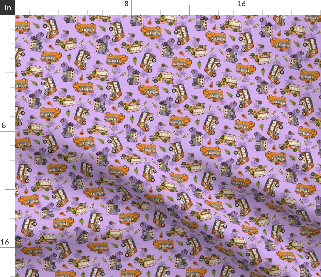 MINI Halloween Ice Cream Van fabric - spooky cute design girls purple 4in