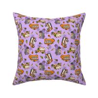 SMALL Halloween Ice Cream Van fabric - spooky cute design girls purple 6in