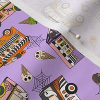 SMALL Halloween Ice Cream Van fabric - spooky cute design girls purple 6in