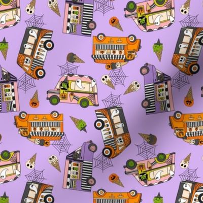 SMALL Halloween Ice Cream Van fabric - spooky cute design girls purple 6in