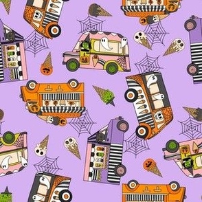 SMALL Halloween Ice Cream Van fabric - spooky cute design girls purple 6in