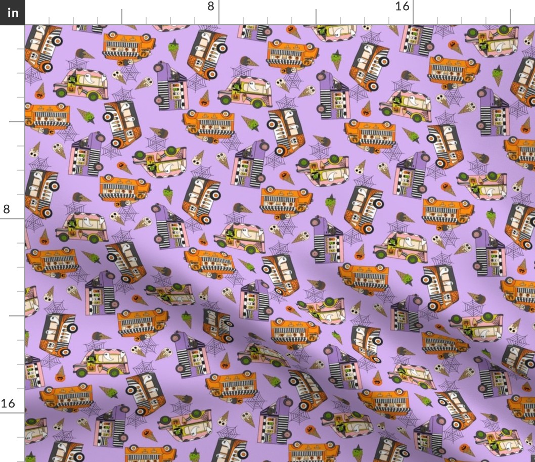 SMALL Halloween Ice Cream Van fabric - spooky cute design girls purple 6in