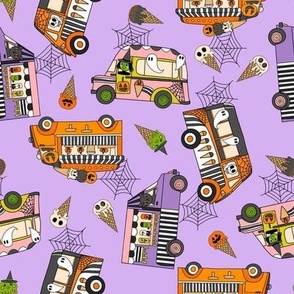 MEDIUM Halloween Ice Cream Van fabric - spooky cute design girls purple 8in