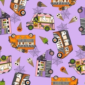 LARGE Halloween Ice Cream Van fabric - spooky cute design girls purple 10in